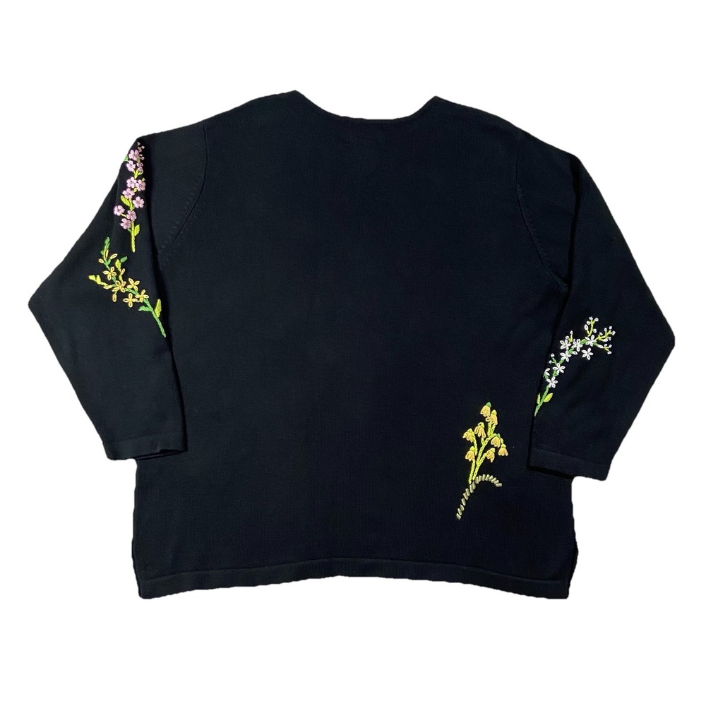 Quacker Factory Floral Embroidered Long Sleeve Sweater Black Women's 1X Gardener - Picture 15 of 15